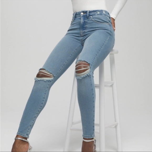 Good American Good Legs Cropped Distressed Skinny Jeans in Blue 523 sz 4/ 27 - Picture 1 of 16